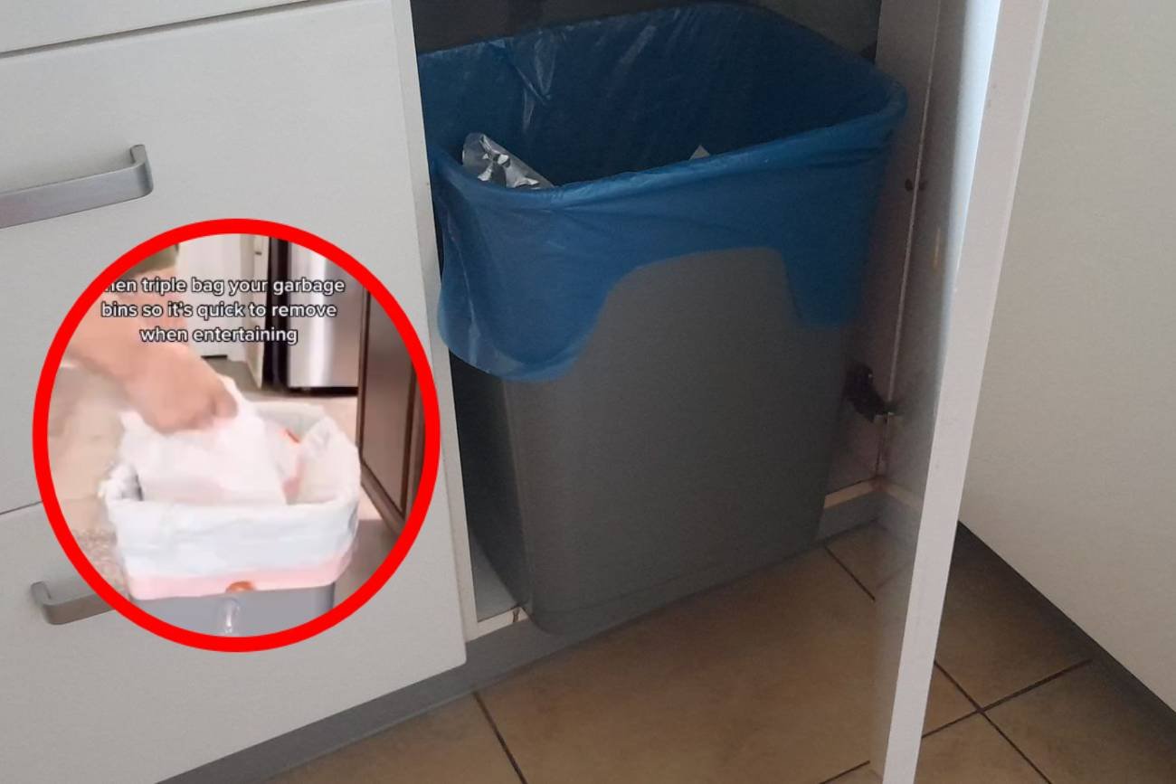 trik na śmieci, worek na śmieci, kosz na śmieci, sprzątanie, wyrzucanie śmieci, worek się zwija do środka kosza, trik na sprzątanie