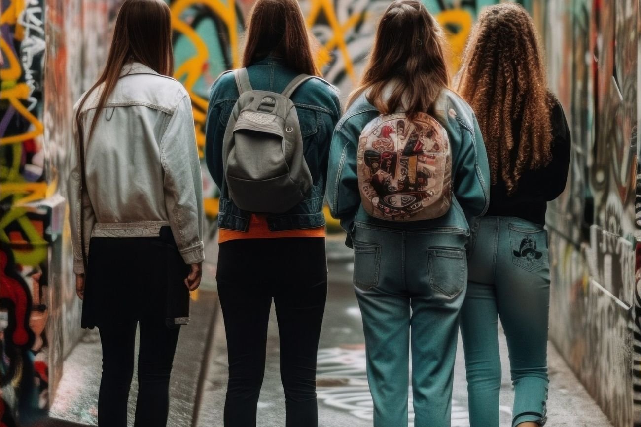 Gang nastolatków zaczepia przechodniów w centrum handlowym.