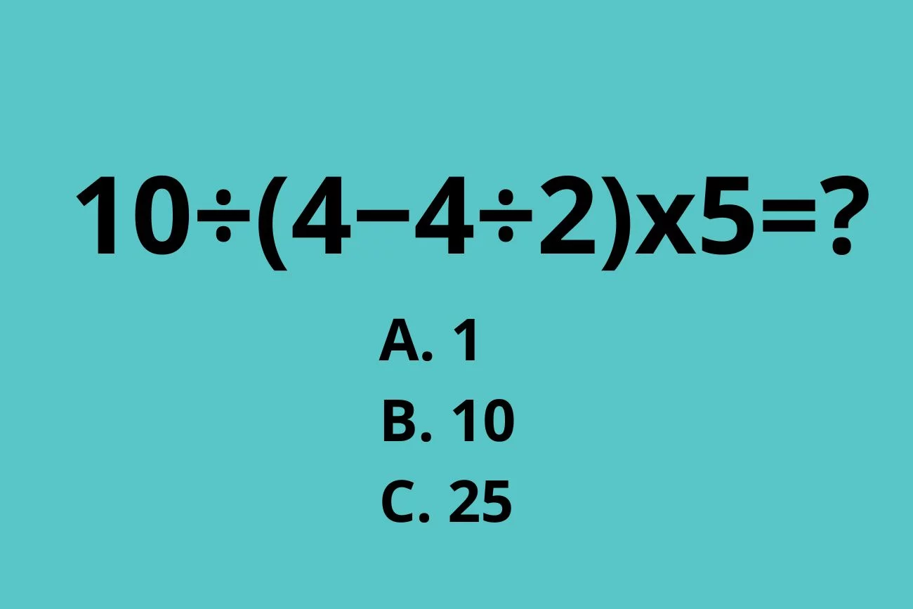zadanie matematyczne: ile to jest 10÷(4−4÷2)x5? zadanie matematyczne: ile to jest 10÷(4−4÷2)x5?