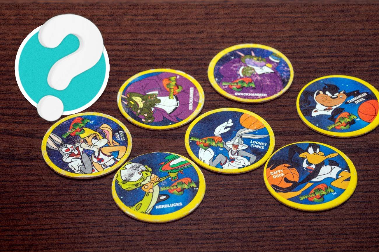 Żetony firmy Star Foods z postaciami z filmu "Kosmiczny mecz".