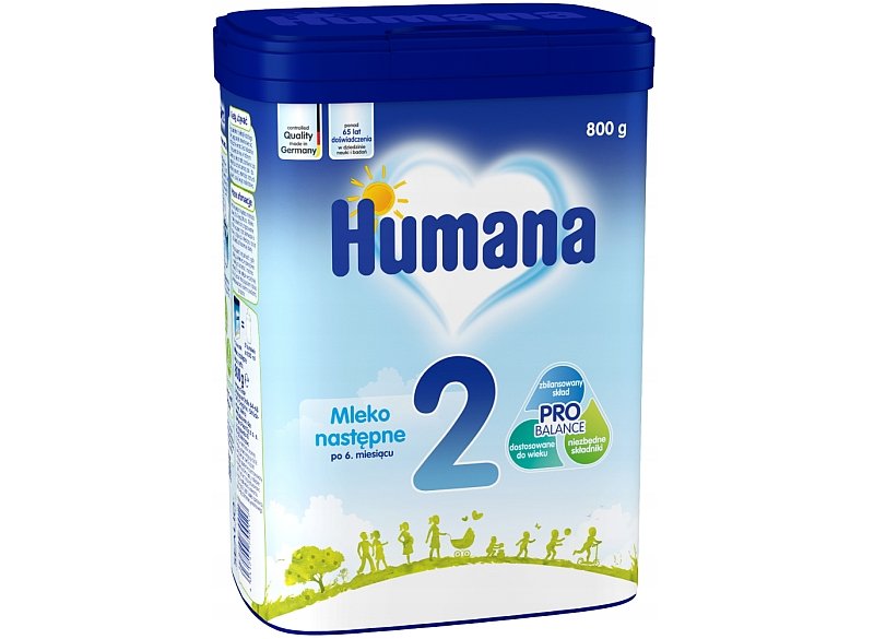 Humana 2 to mleko następne, czyli od 6. do 12. miesiąca życia. Znaczek ProBalance to gwarancja, że produkt zapewni dzieciom wszystkie składniki niezbędne do ich naturalnego wzrostu i rozwoju, w dopasowanych do wieku ilościach
