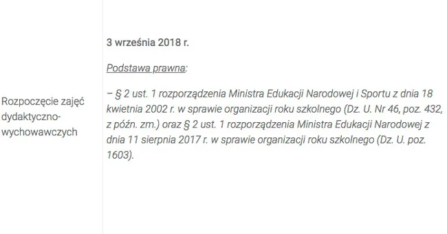 Data rozpoczęcia roku szkolnego 2018/2019