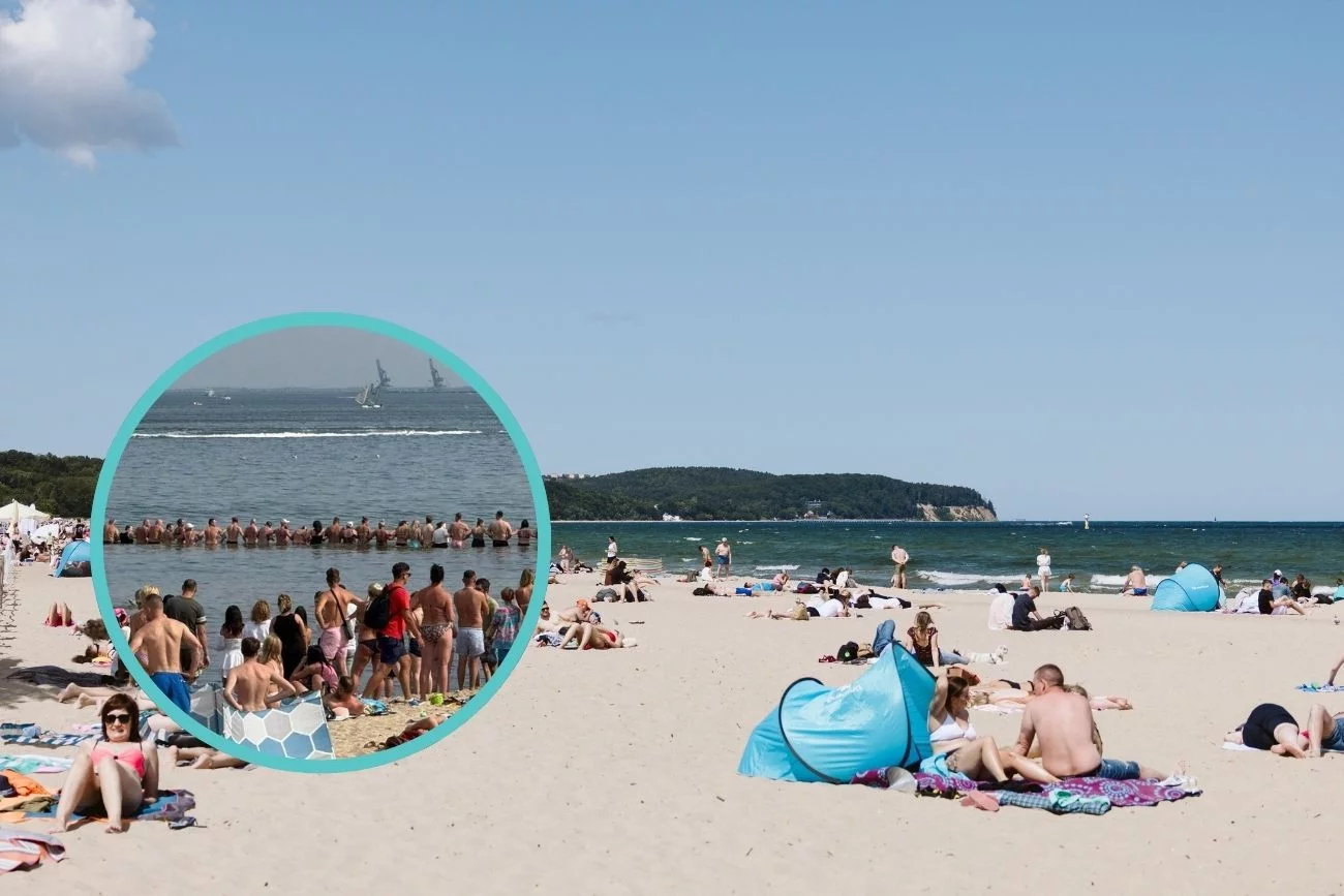 plażowicze w Sopocie utworzyli łańcuch życia