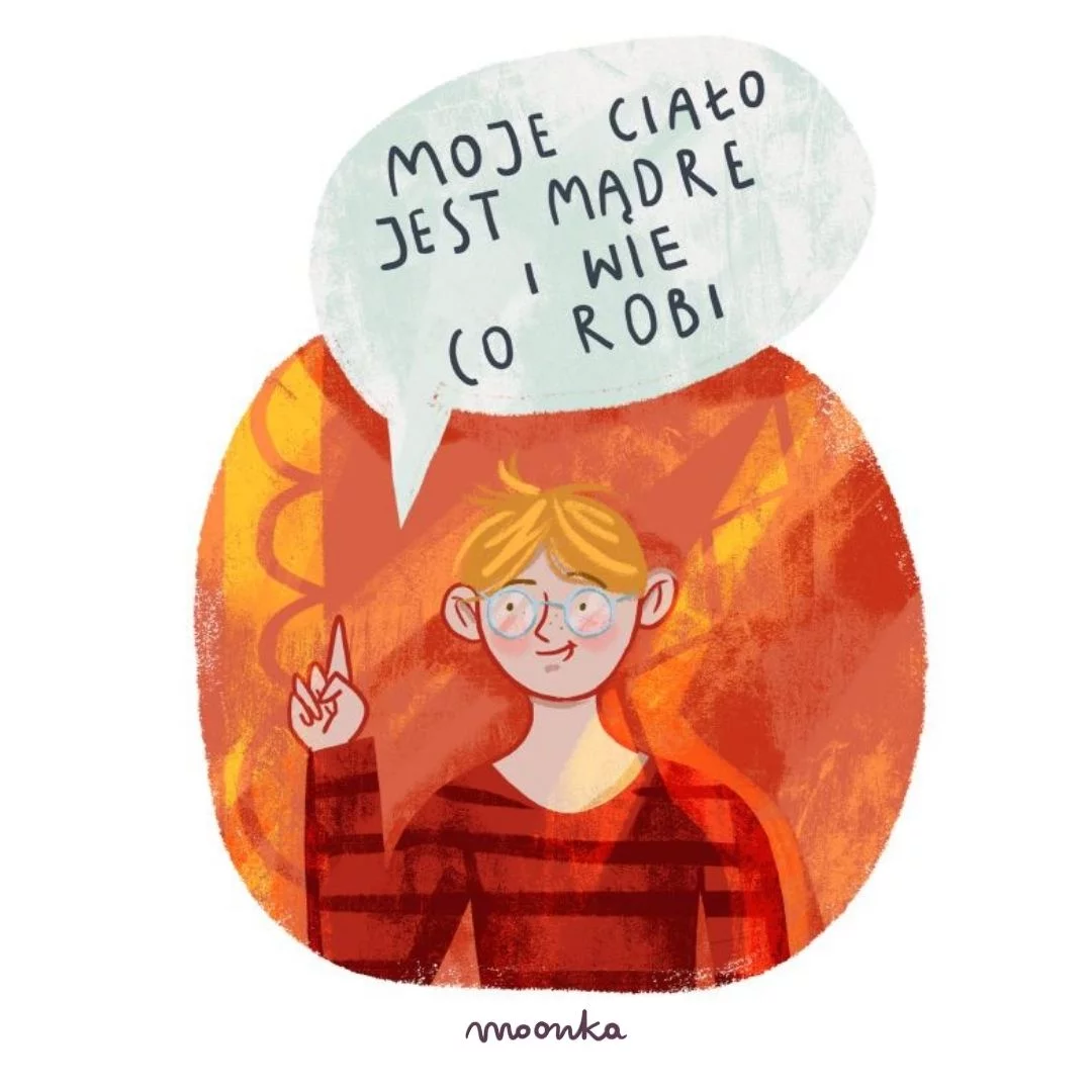 Ilustracja Anny Rudak z książki "Moje ciałopozytywne dojrzewanie" dla chłopców