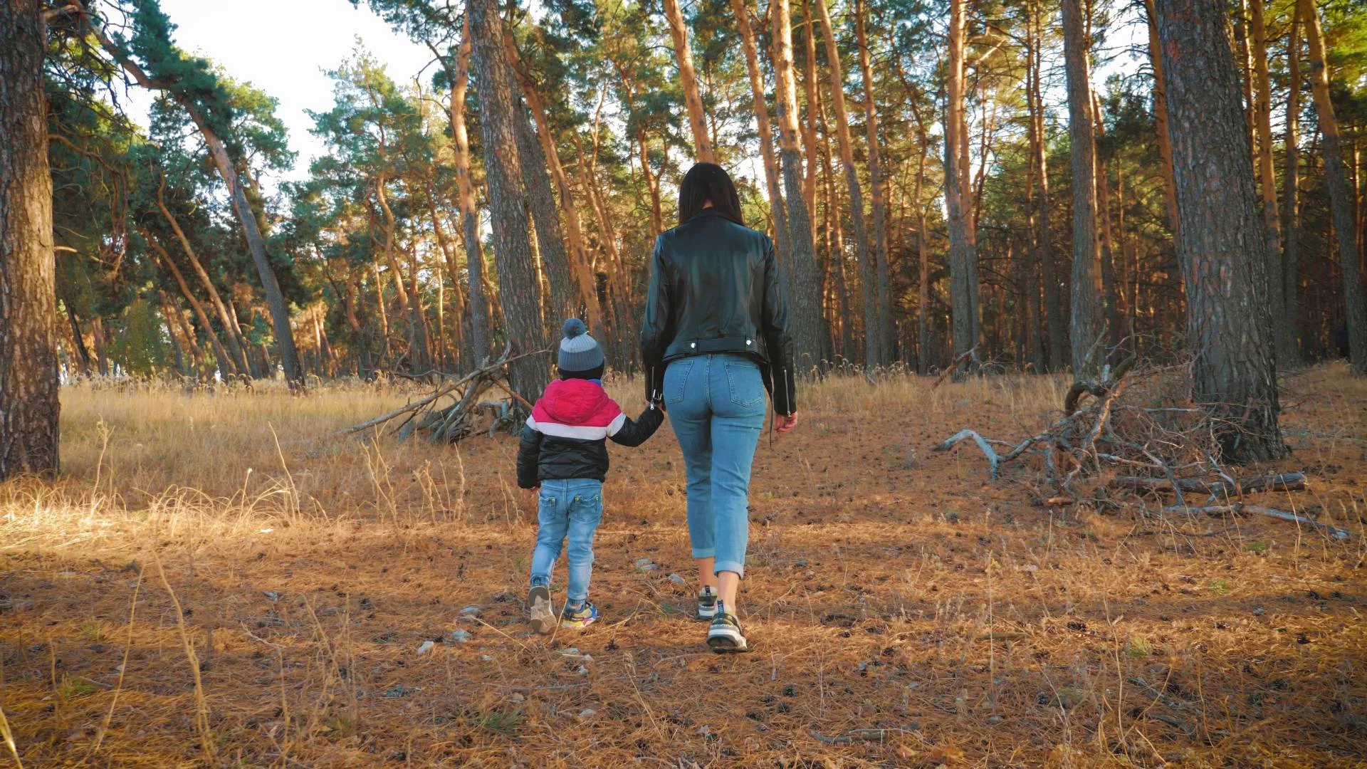 mama z dzieckiem na spacerze w lesie mama z dzieckiem na spacerze w lesie