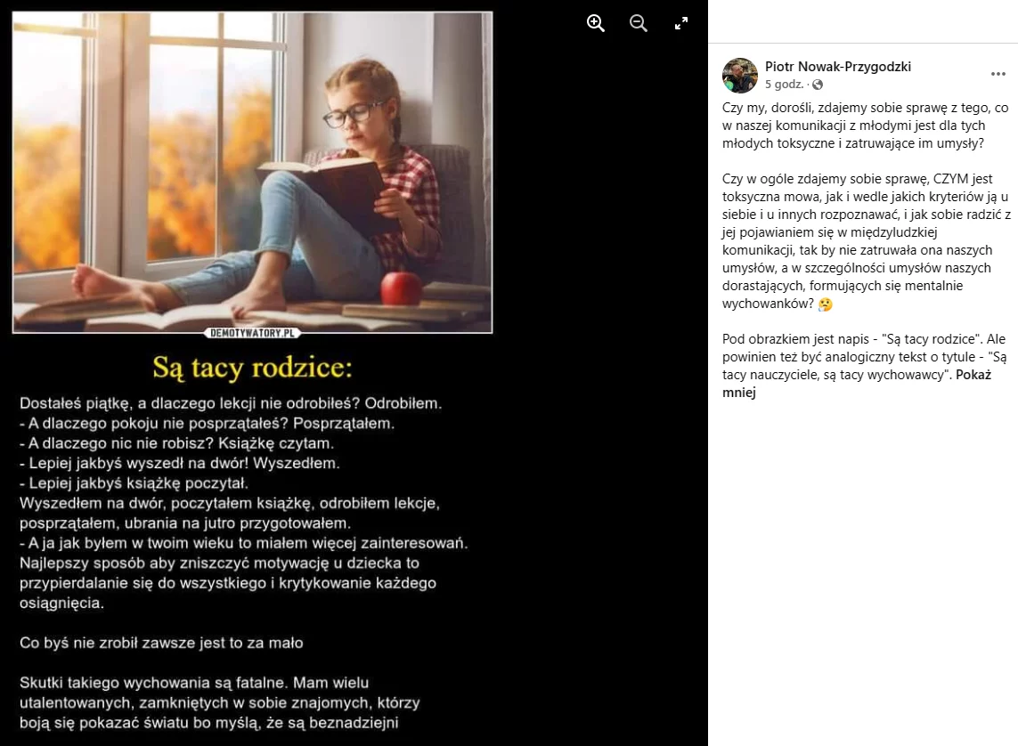 Screen z facebookowej grupy Szkoła Minimalna.