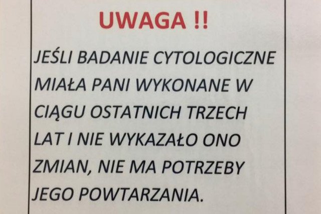 Zaskakująca informacja o częstotliwości badań cytologicznych.