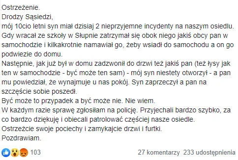 Nieznajomy zaczepia dziecko