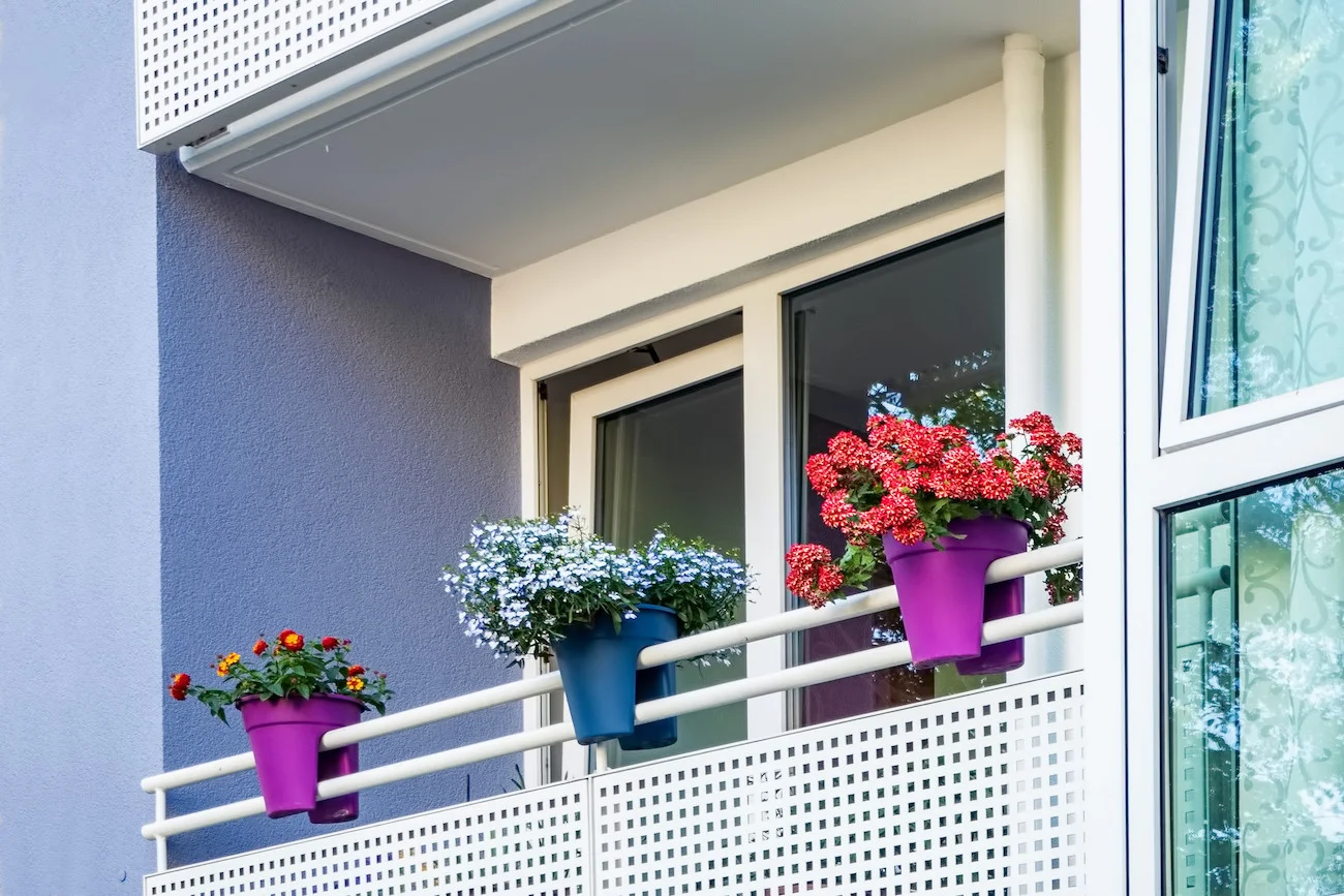 balkon z kwiatami