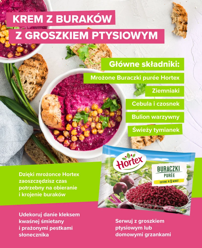 Krem z buraków z groszkiem ptysiowym