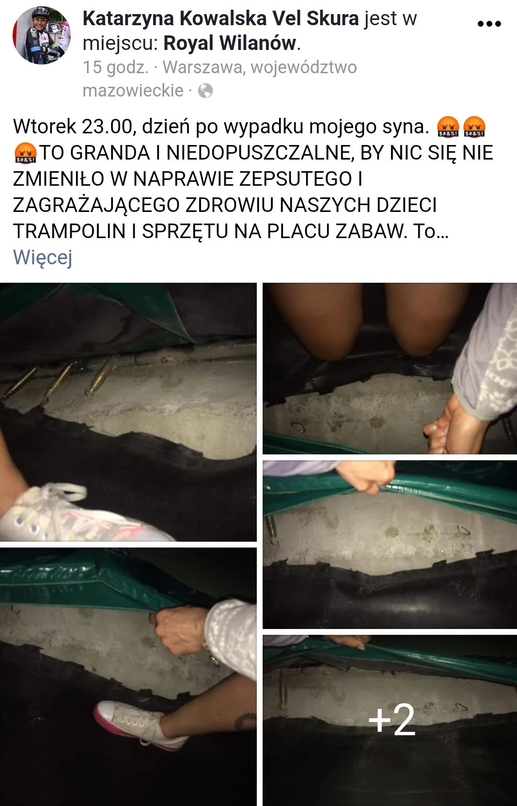 Dzień po wypadku chłopca trampolina nadal nie została zabezpieczona.