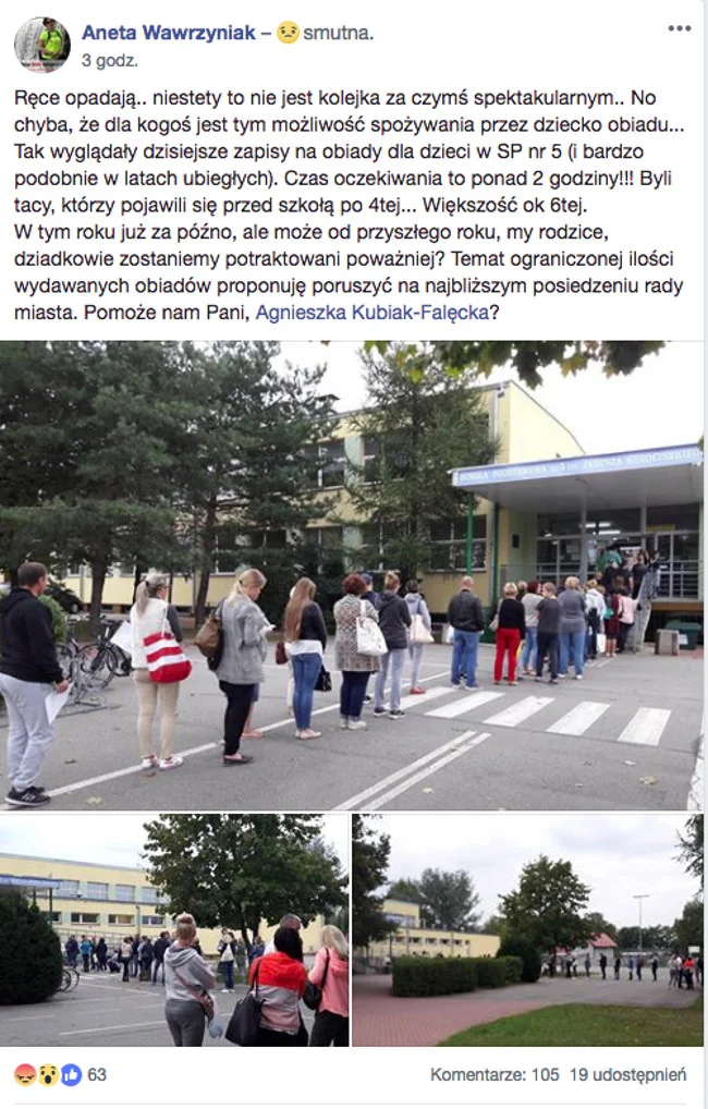 Tak wygląda kolejka do zapisów na obiady w szkole
