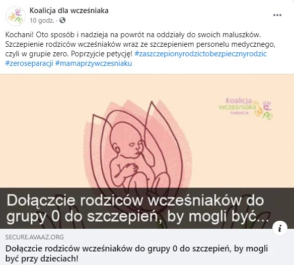 Koalicja dla wcześniaka - petycja o grupę 0 na COVID-19