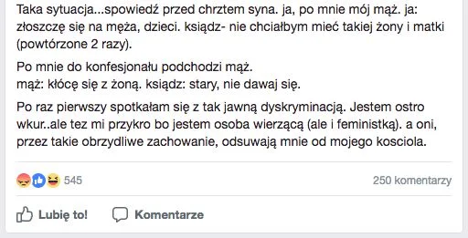 Dyskryminacja w kościele. Oburzające słowa księdza