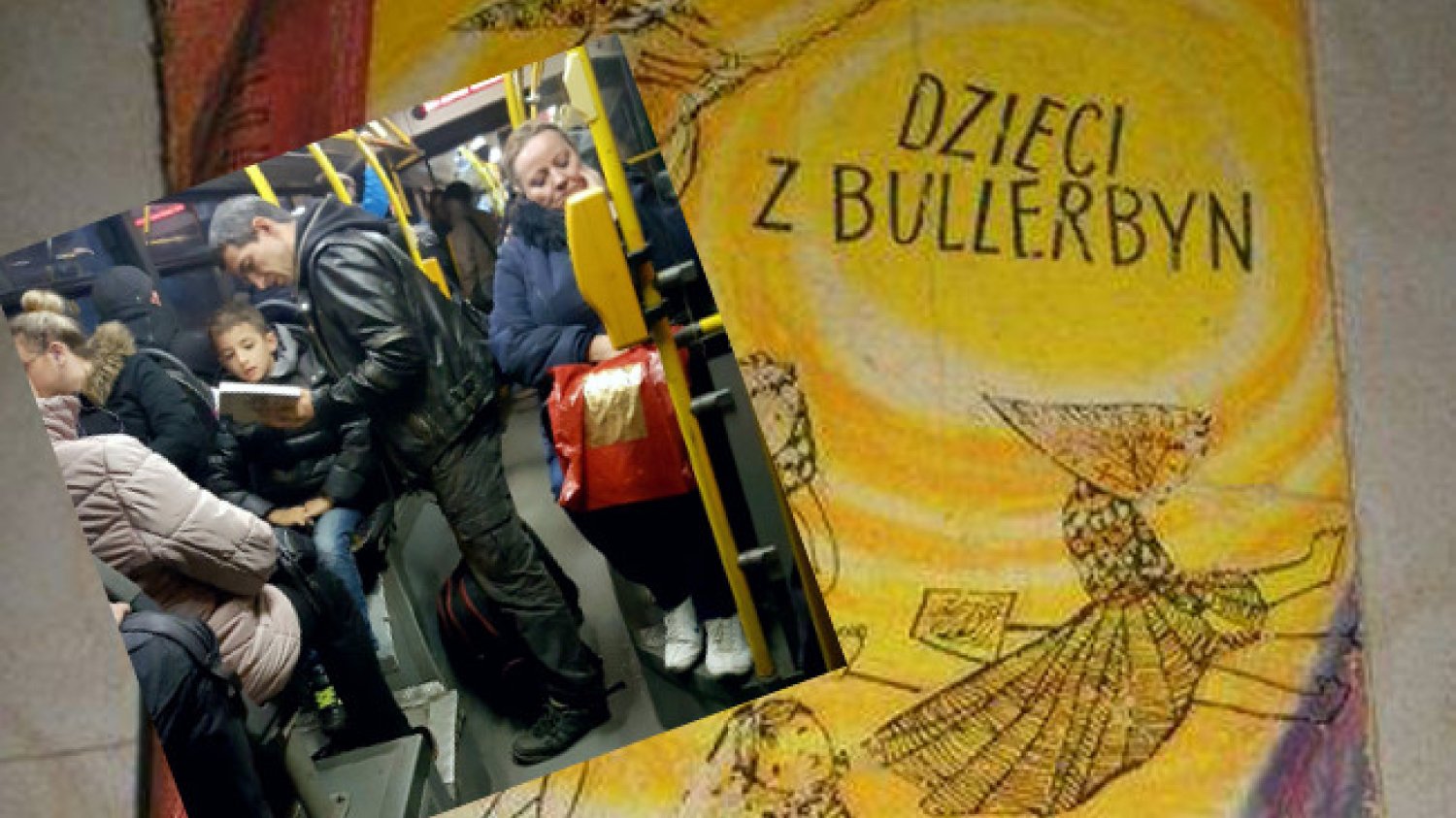 Tata czyta dziecku w autobusie "Dzieci z Bullerbyn"