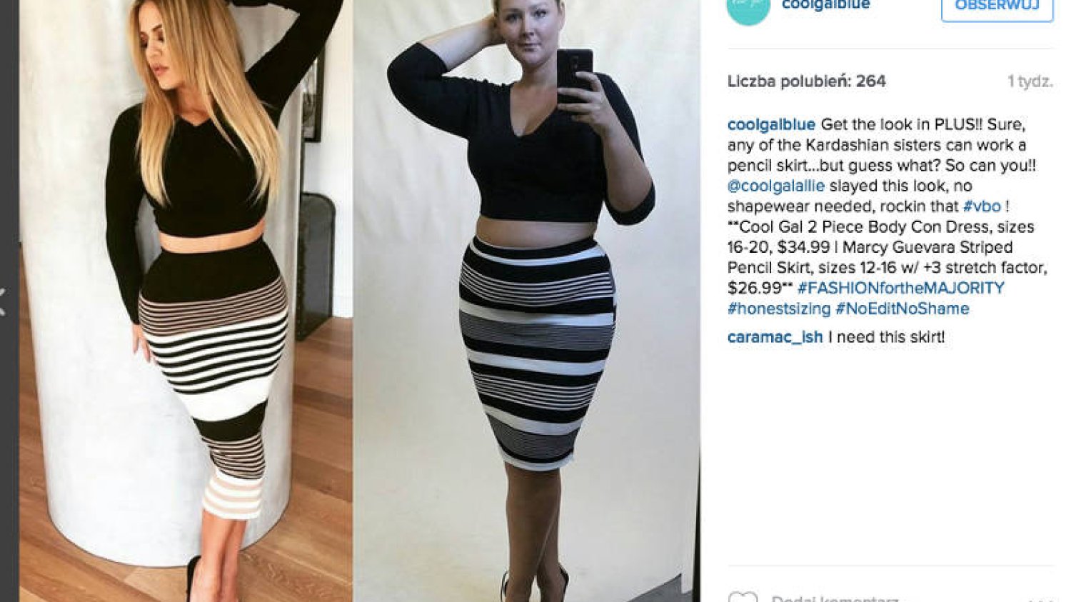 Autorka tego profilu udowadnia, że z brzuszkiem też można wyglądać sexy! W dodatku w tej samej spódnicy co Kardashianka