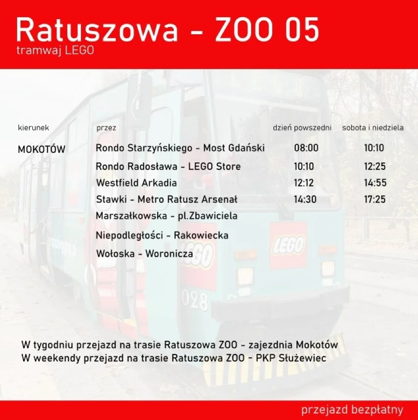rozkład jazdy świąteczego tramwaju lego