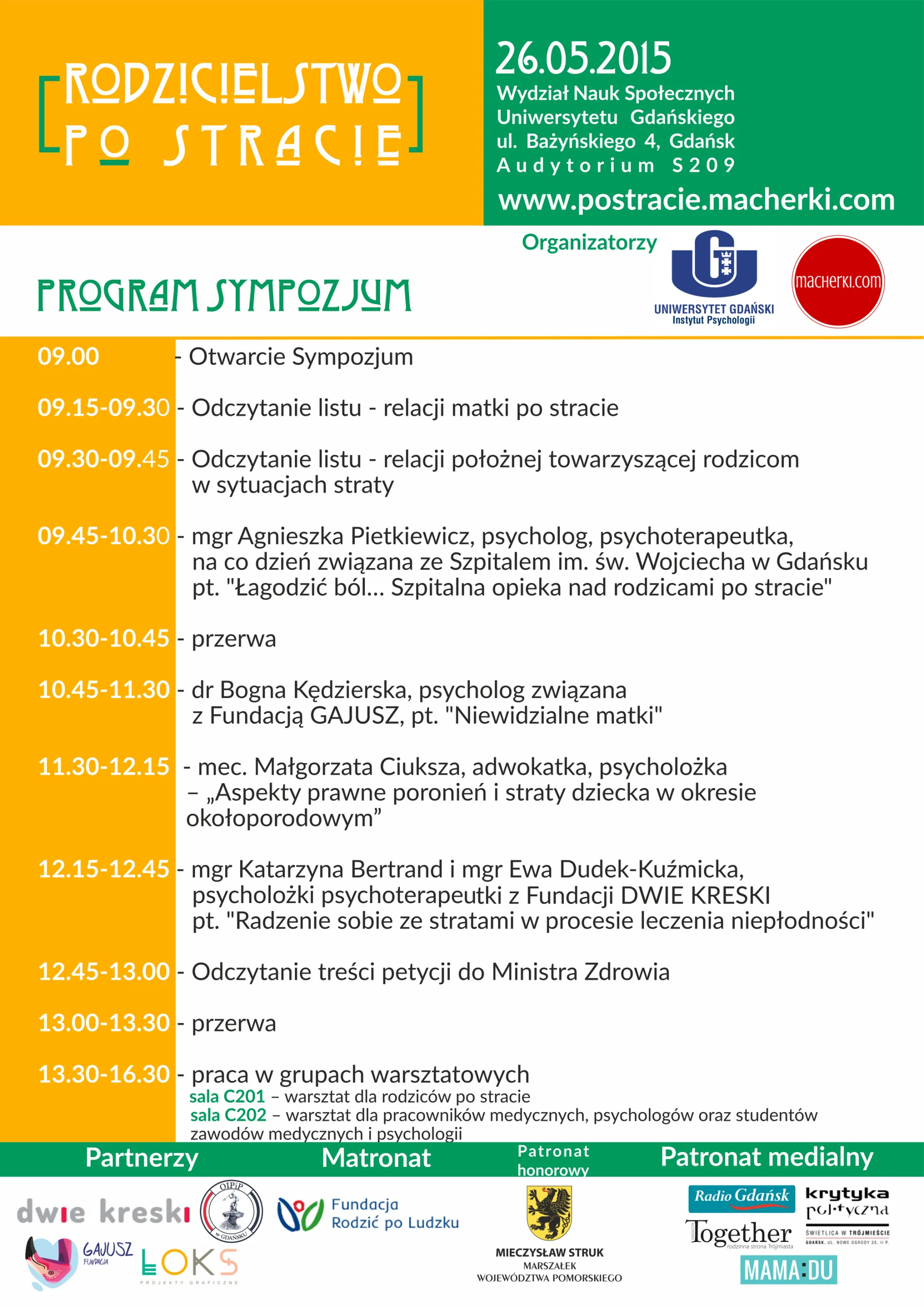 Program sympozjum "Rodzicielstwo po stracie"