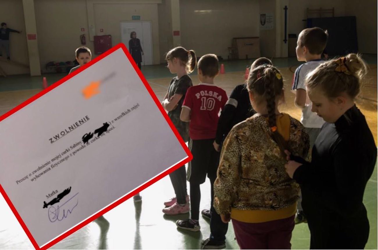 Zdjęcie zwolnienia z WF-u na profilu polszczyzna_pl