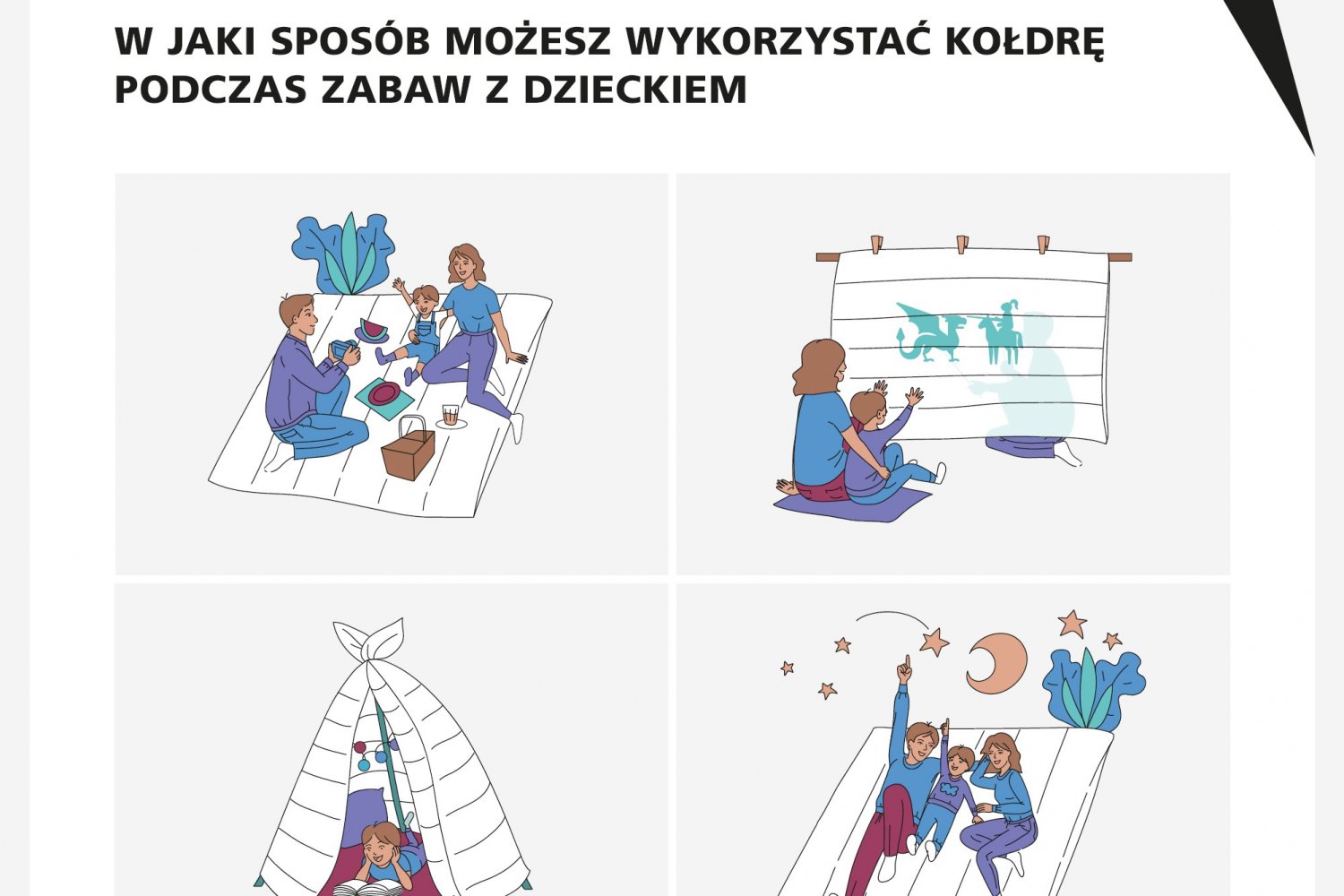 Infografika zabawy z dzieckiem przy użyciu kołdry ALVSBYN