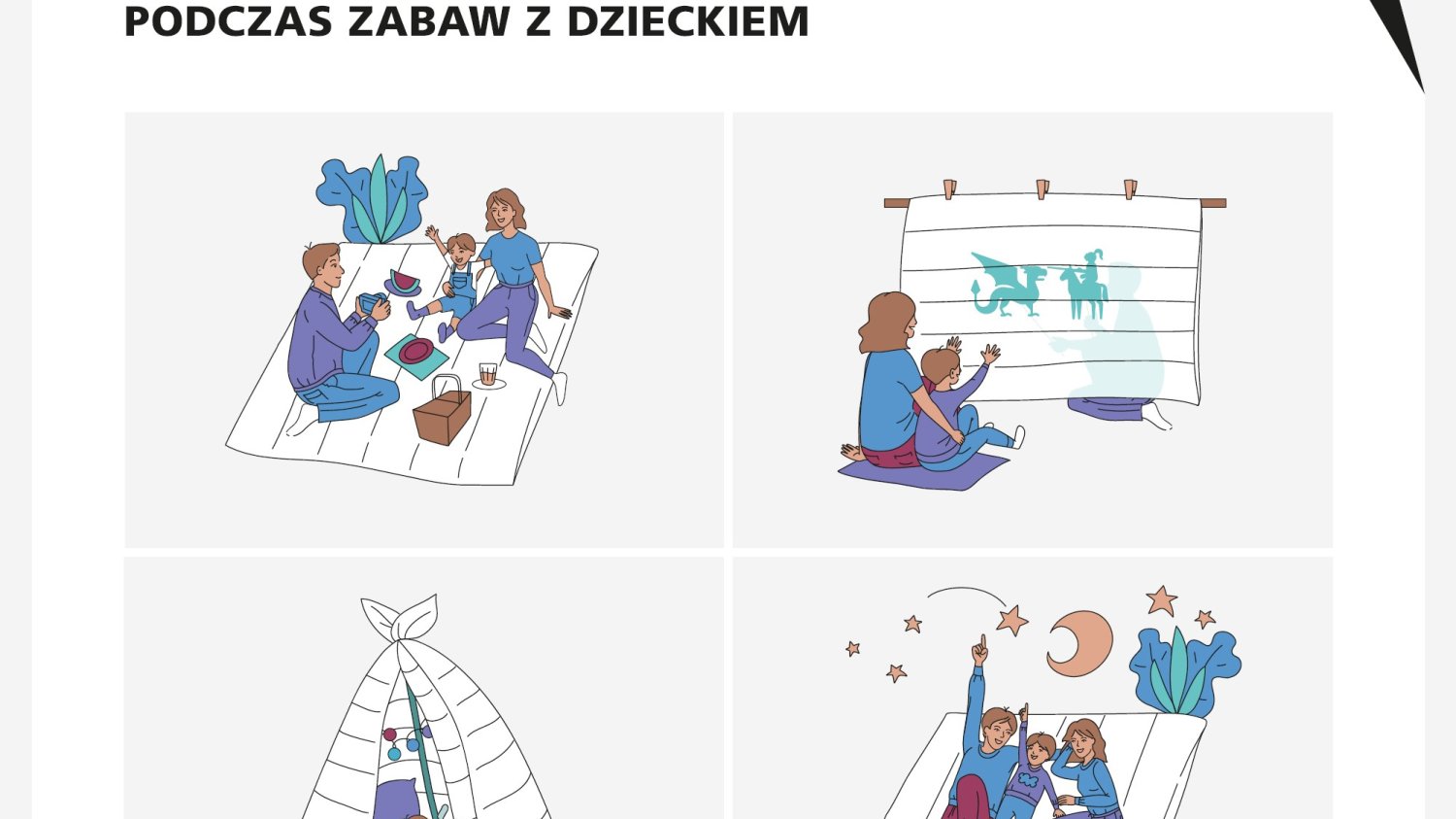 Infografika zabawy z dzieckiem przy użyciu kołdry ALVSBYN