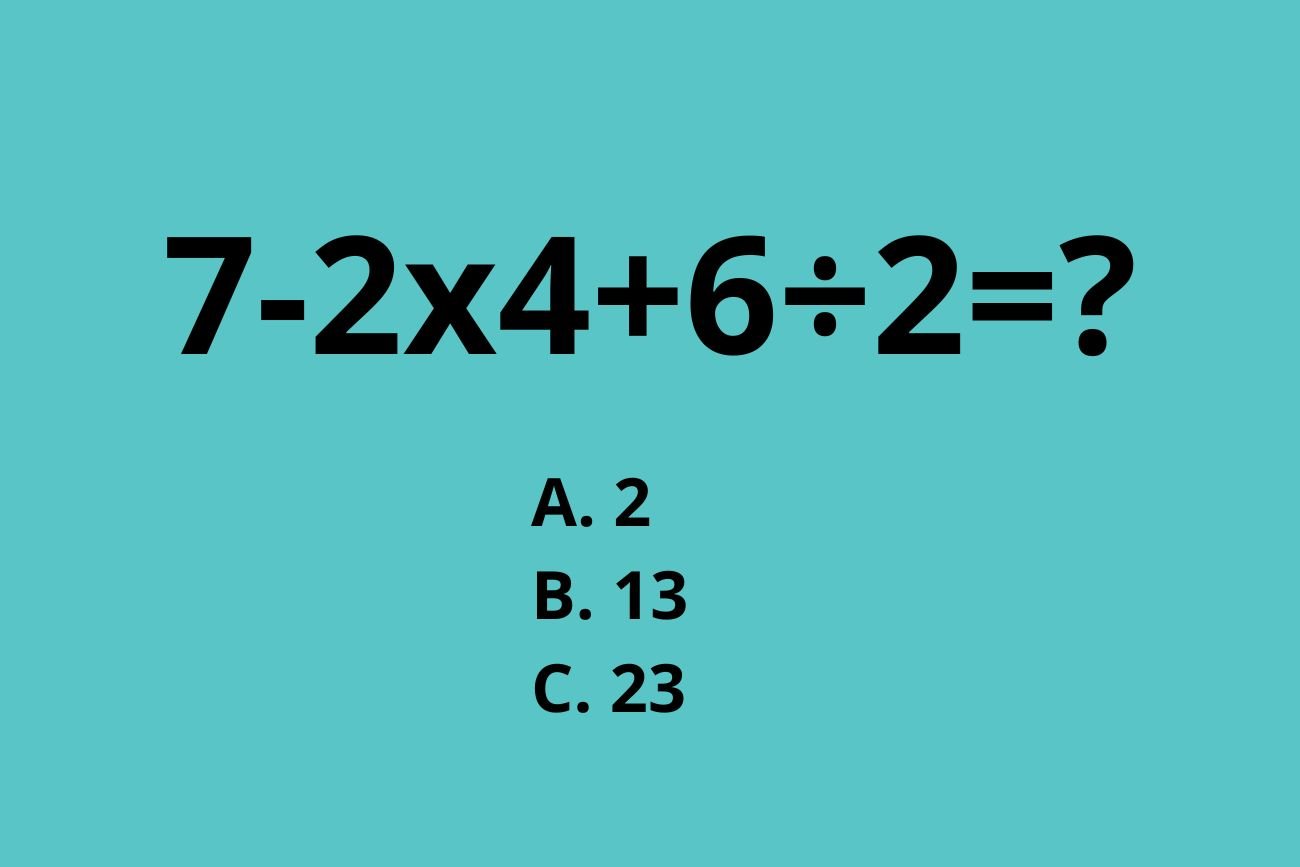 Zagadka matematyczna: Ile to jest 7-2x4+6÷2? Zagadka matematyczna: Ile to jest 7-2x4+6÷2?