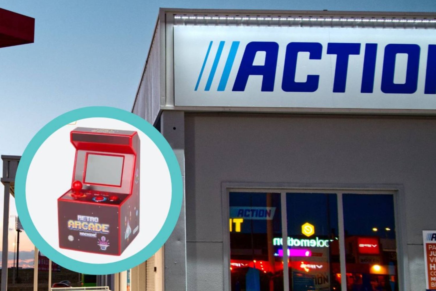 Miniaturowy automat do gier w stylu retro z Action