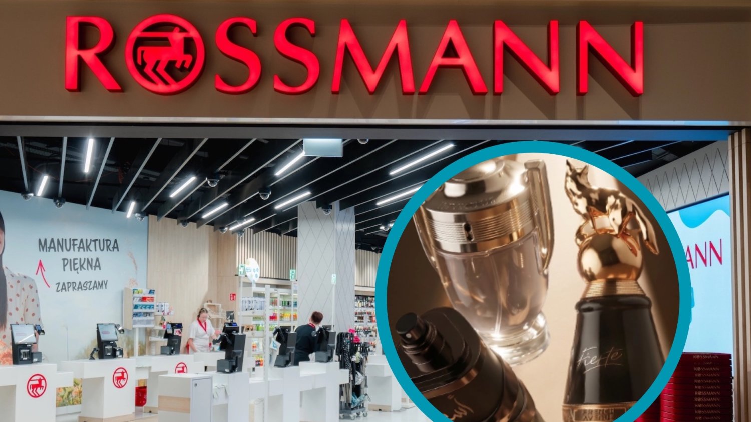 Na zdjęciu wnętrza sklepu Rossmann i perfumy.