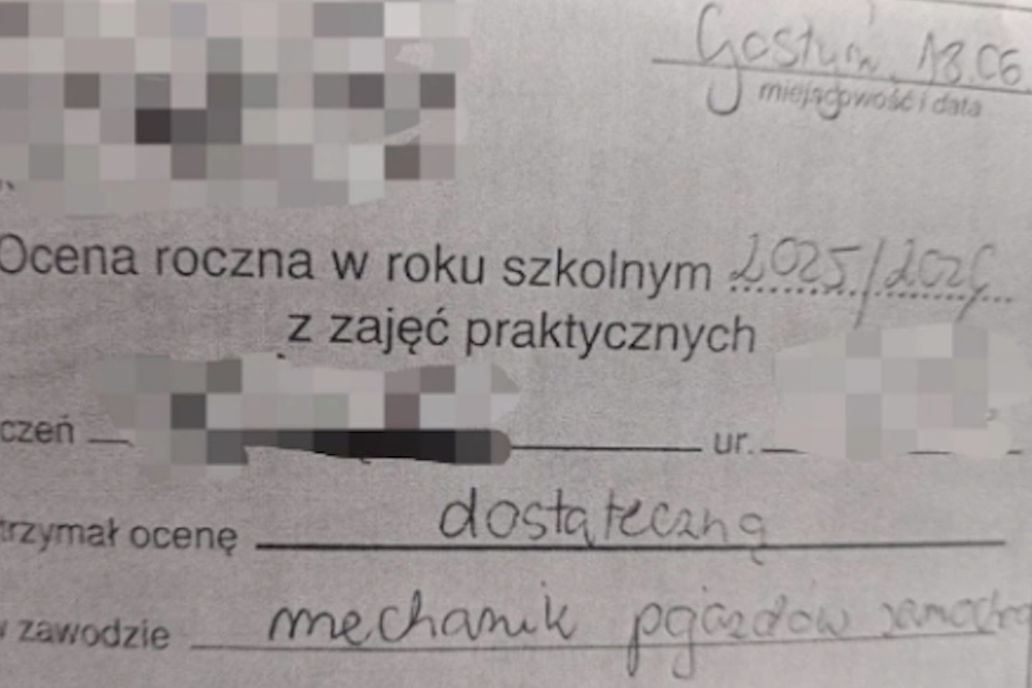 sfałszowany dzienniczek