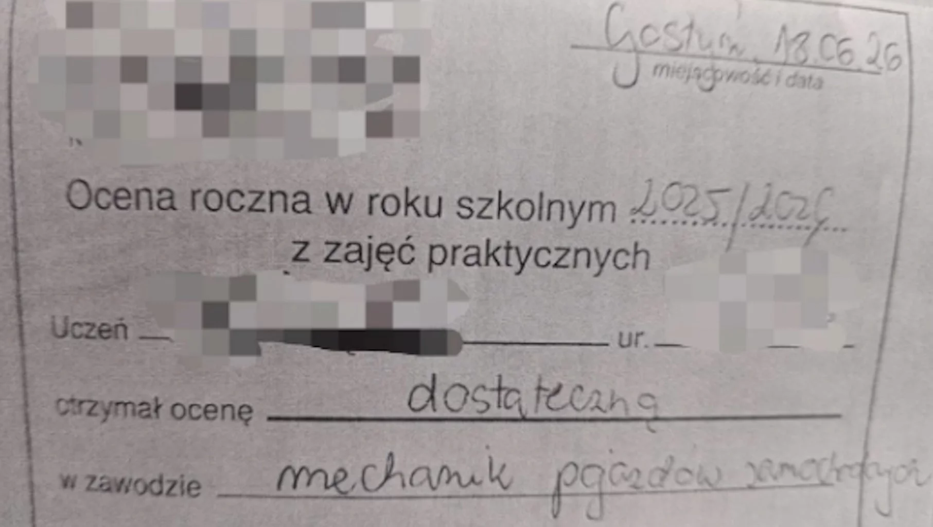 sfałszowany dzienniczek