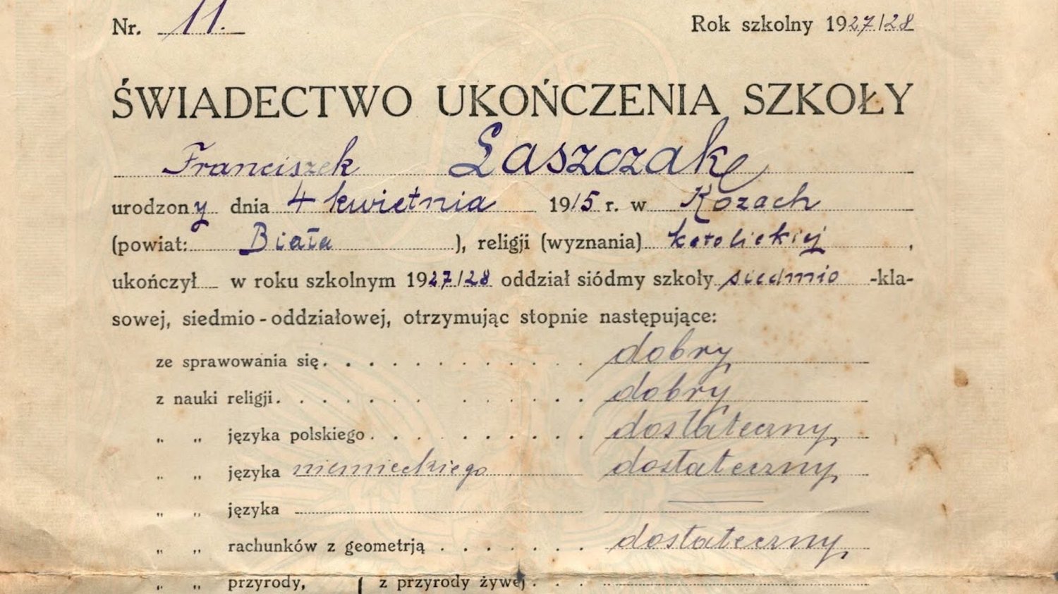 świadectwo szkolne