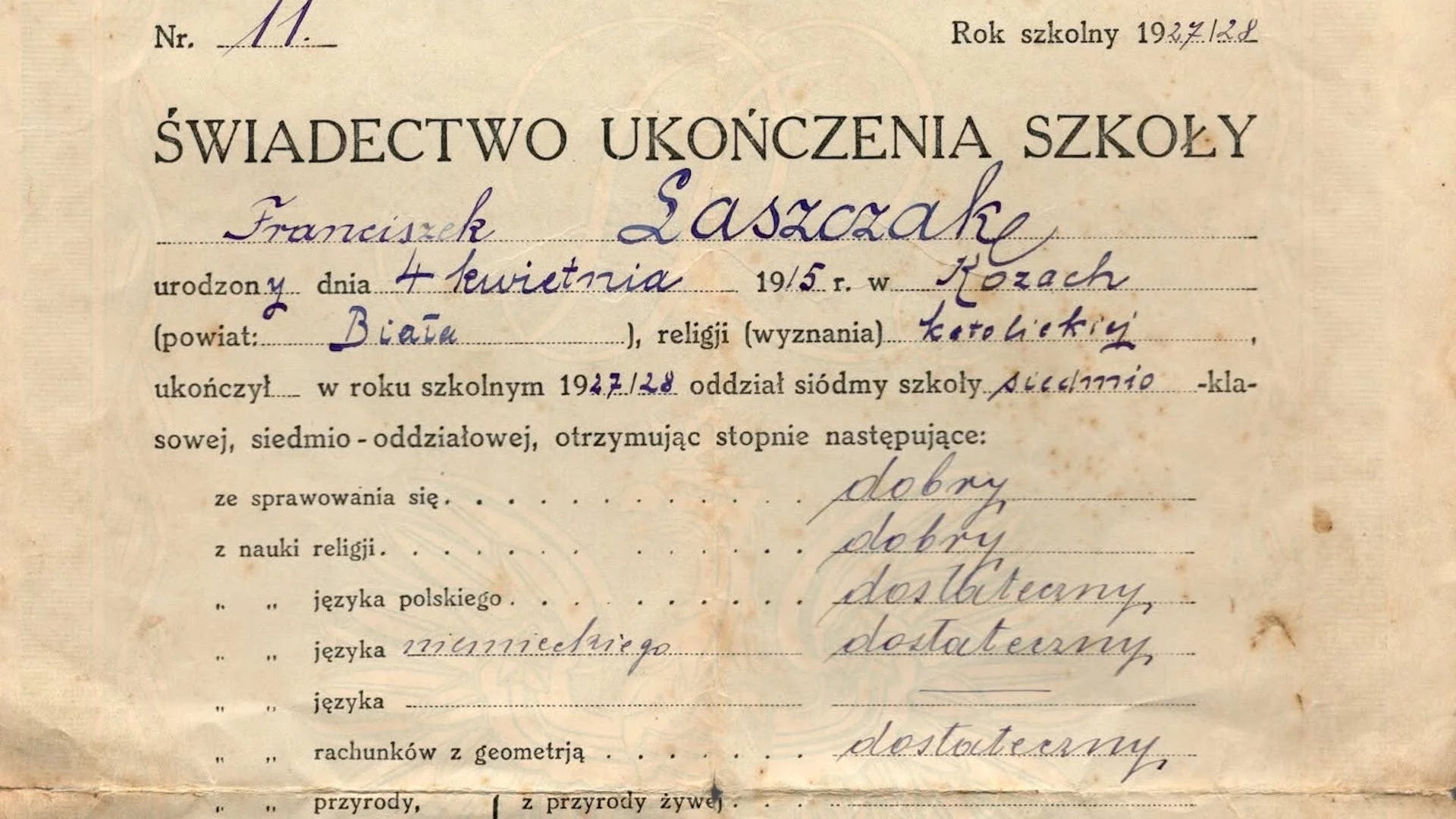 świadectwo szkolne